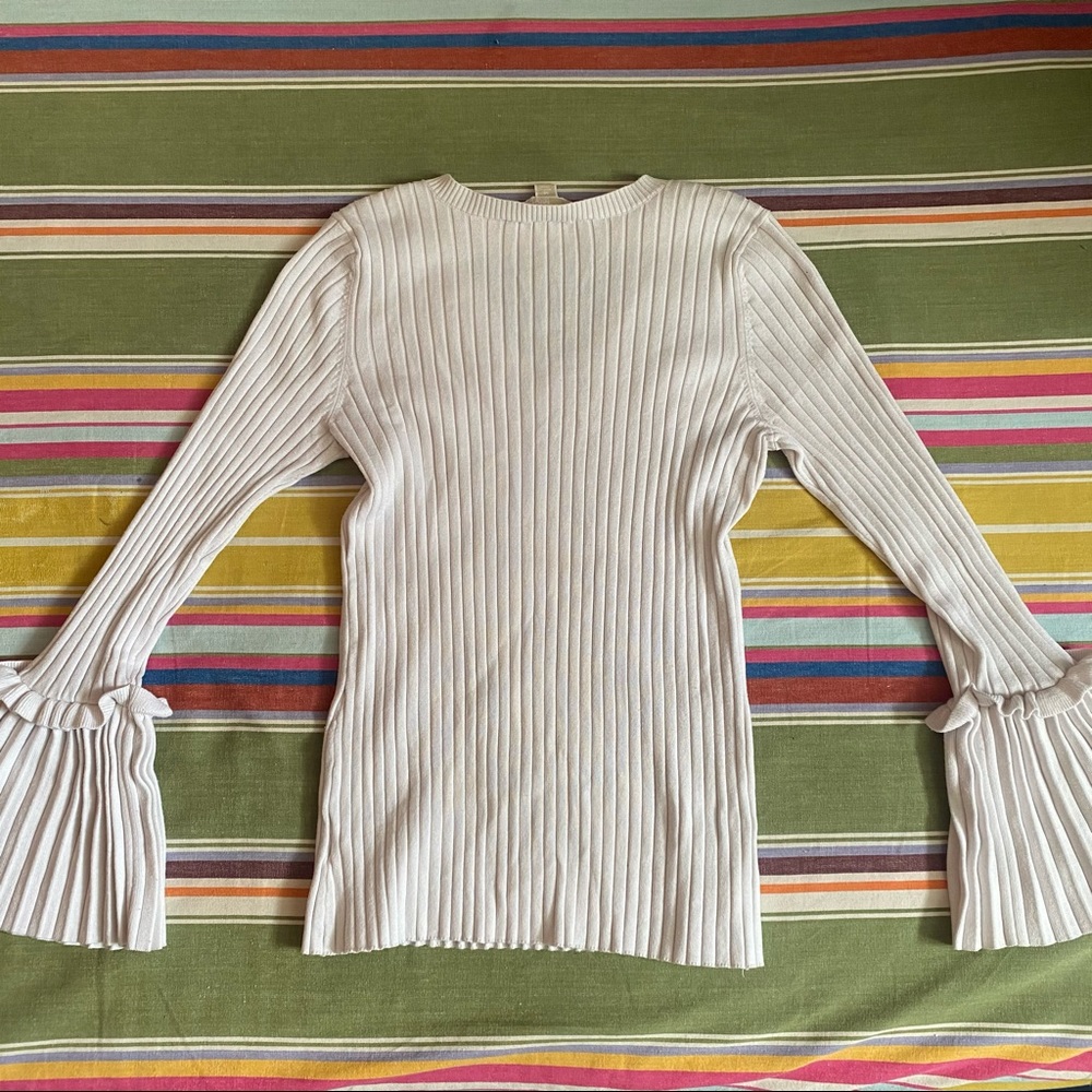 Michael Kors White Knit Bell Sleeve Sweater Top M - Picture 2 of 4